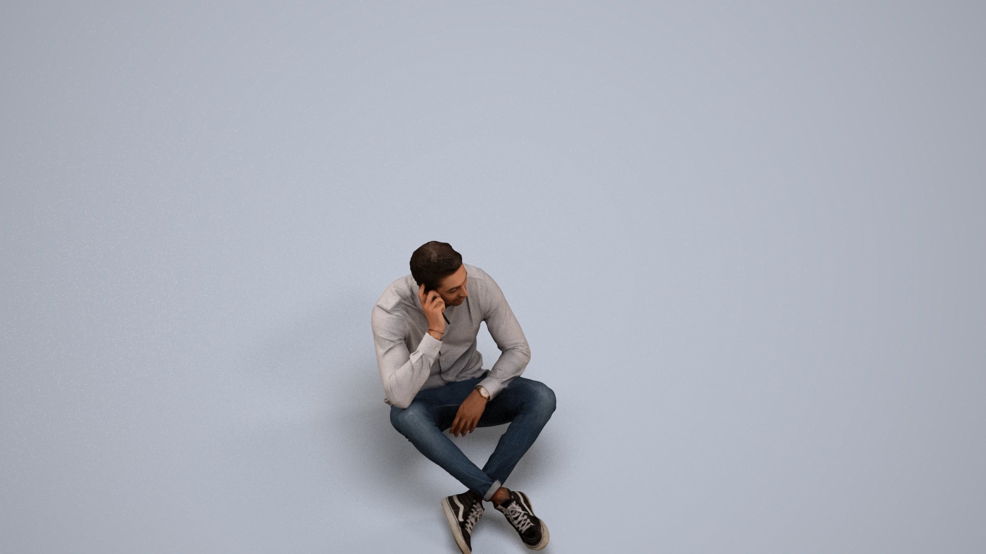 3D scanned man sitting casual, photorealistic archviz people for Enscape and SketchUp, back view render