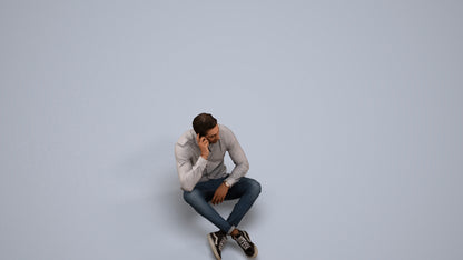3D scanned man sitting casual, photorealistic archviz people for Enscape and SketchUp, back view render