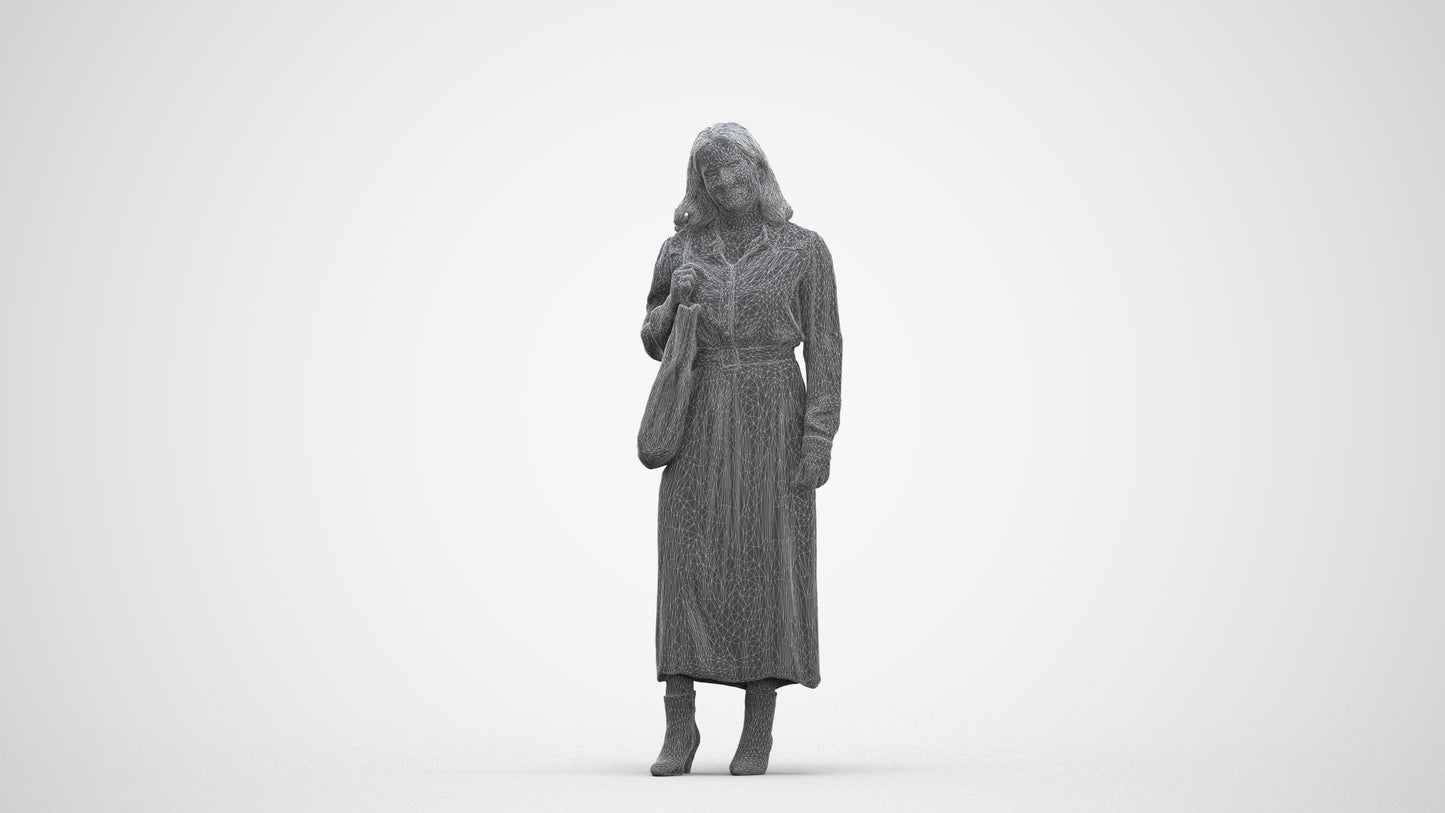 realistic 3D human woman casual standing, archviz people FBX OBJ for Blender, three-quarter front view render