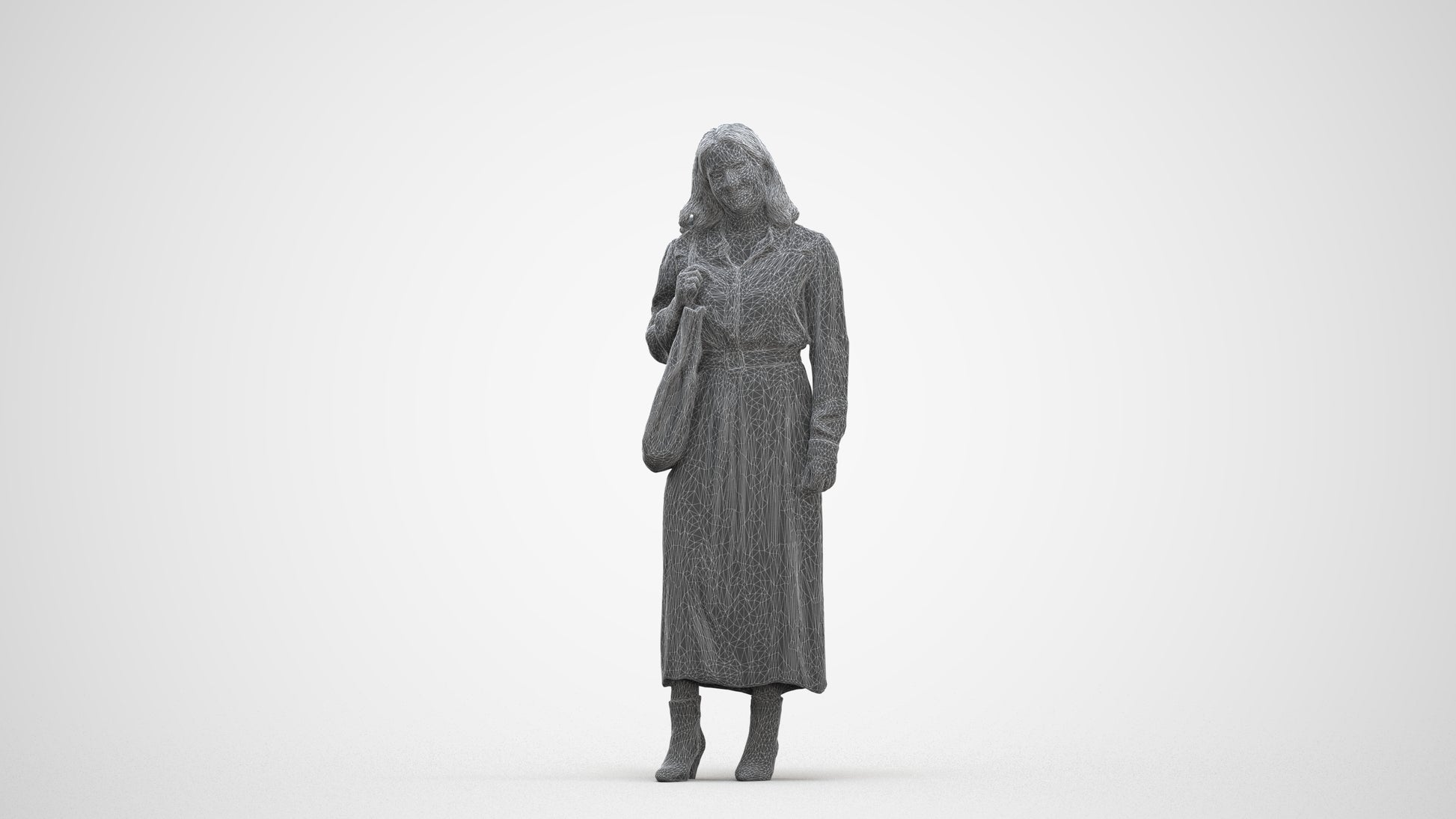realistic 3D human woman casual standing, archviz people FBX OBJ for Blender, three-quarter front view render