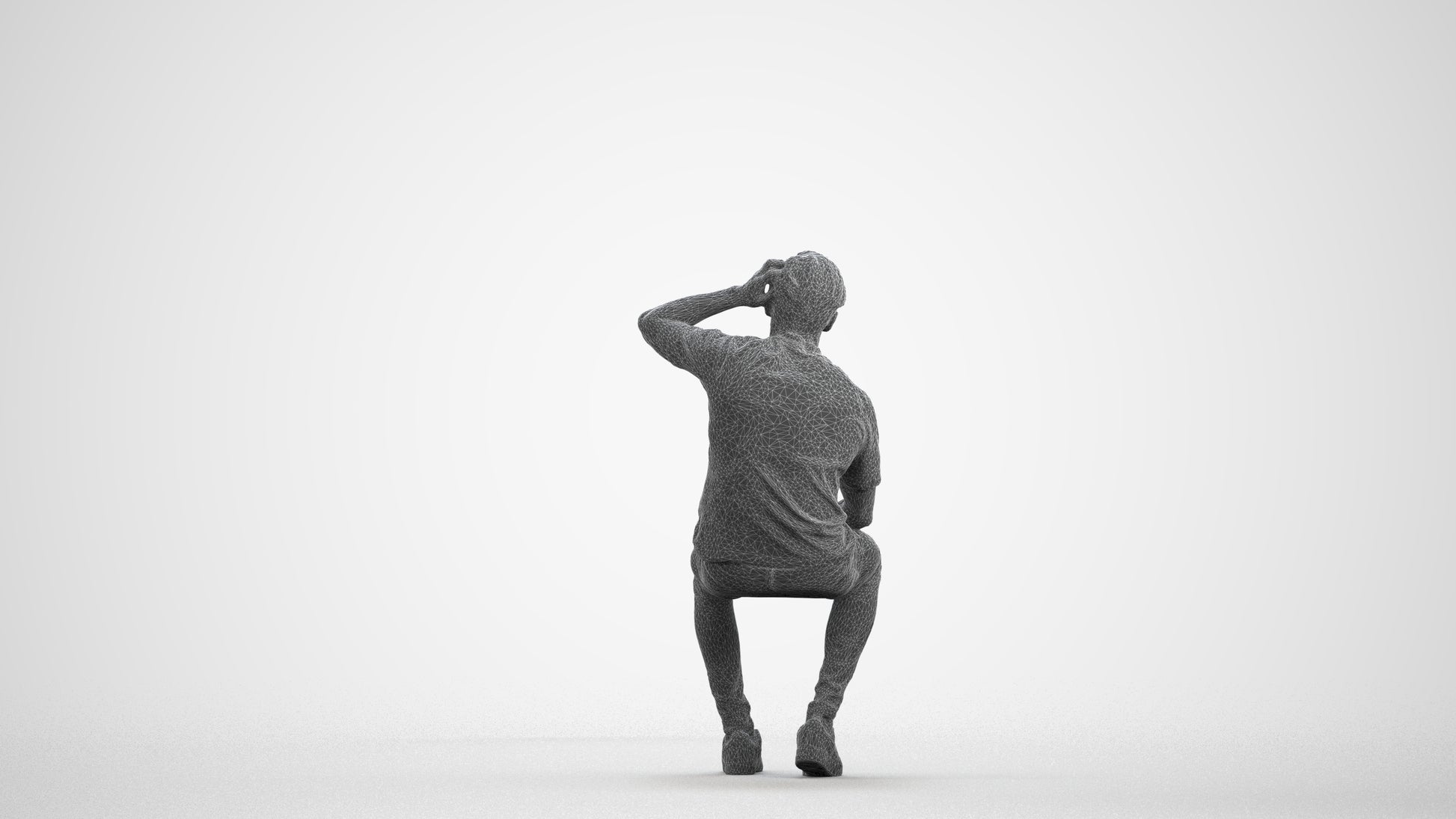 realistic 3D man casual sitting, scanned archviz people for Blender and 3ds Max, wireframe front view