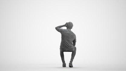 realistic 3D man casual sitting, scanned archviz people for Blender and 3ds Max, wireframe front view
