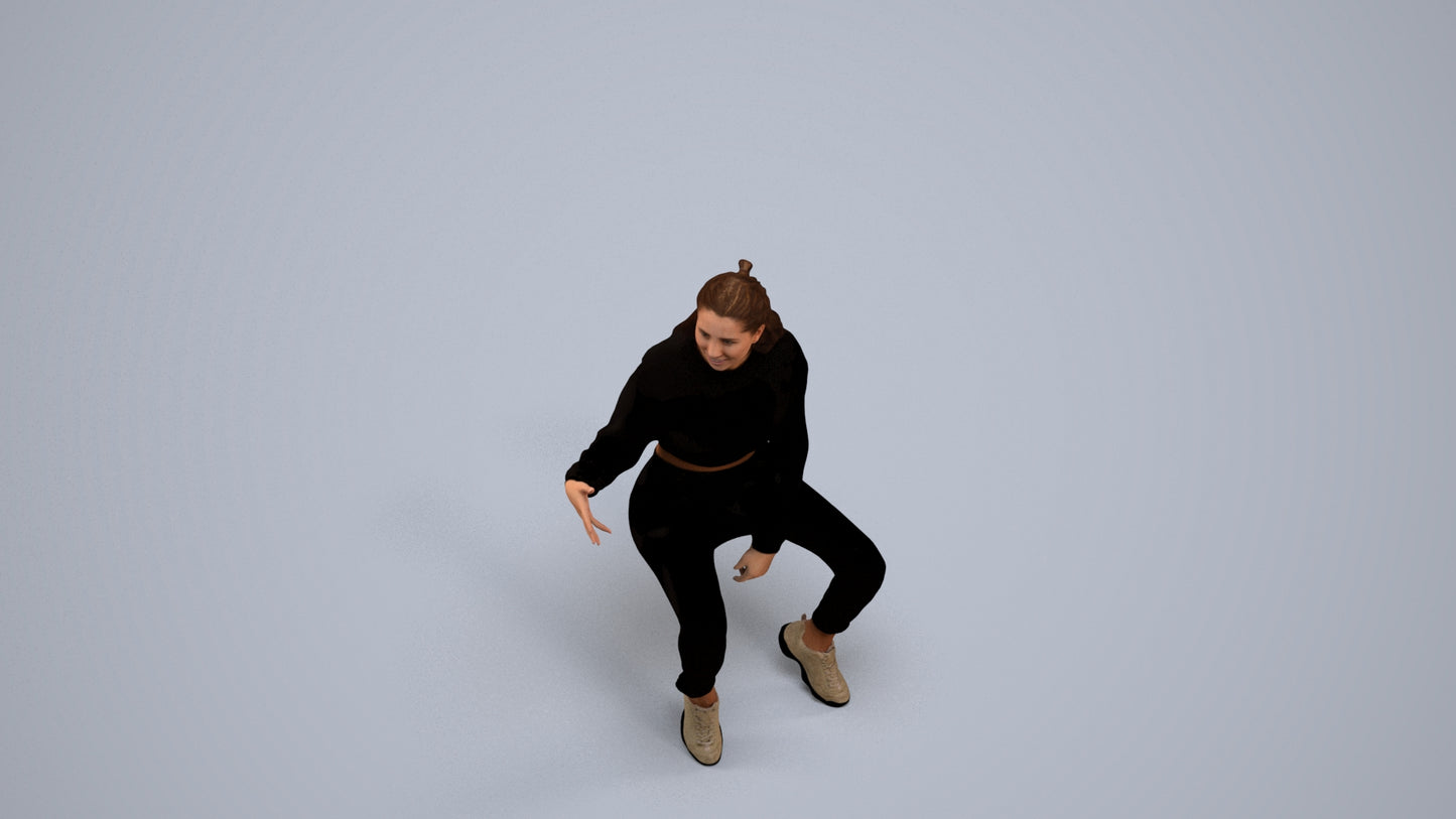 3D people model woman sport sitting, scanned human for 3ds Max rendering, back view render