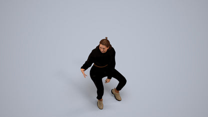 3D people model woman sport sitting, scanned human for 3ds Max rendering, back view render