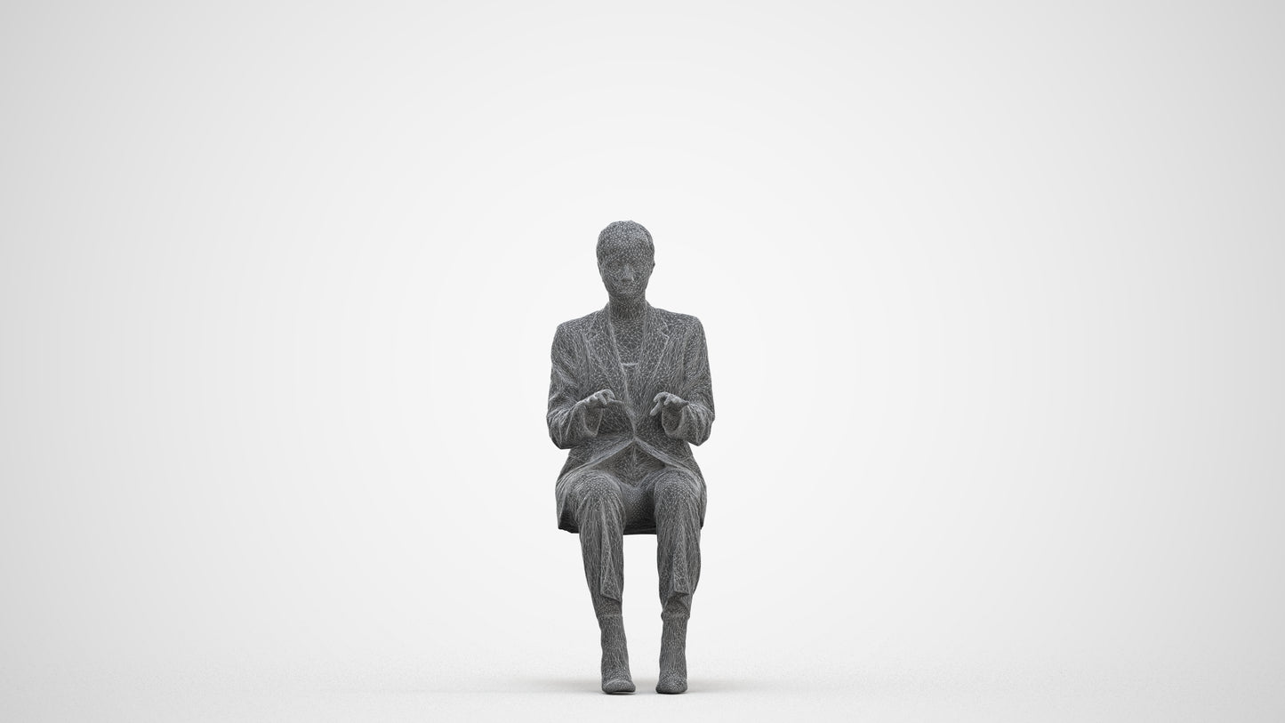 3D human model woman business, photogrammetry scanned person for archviz, three-quarter front view render