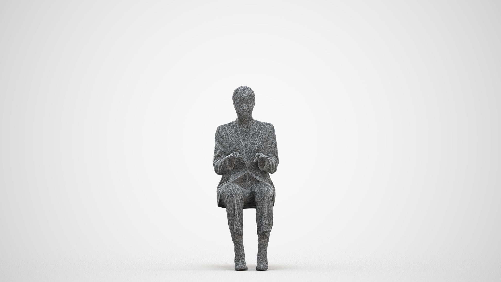 3D human model woman business, photogrammetry scanned person for archviz, three-quarter front view render
