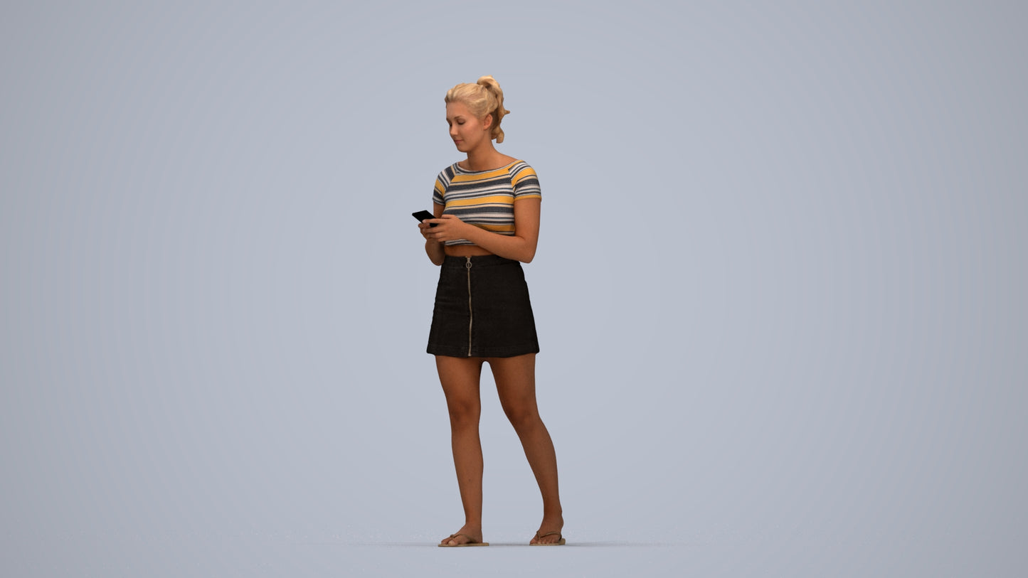 realistic 3D human woman casual standing, archviz people FBX OBJ for Blender, top-down view render