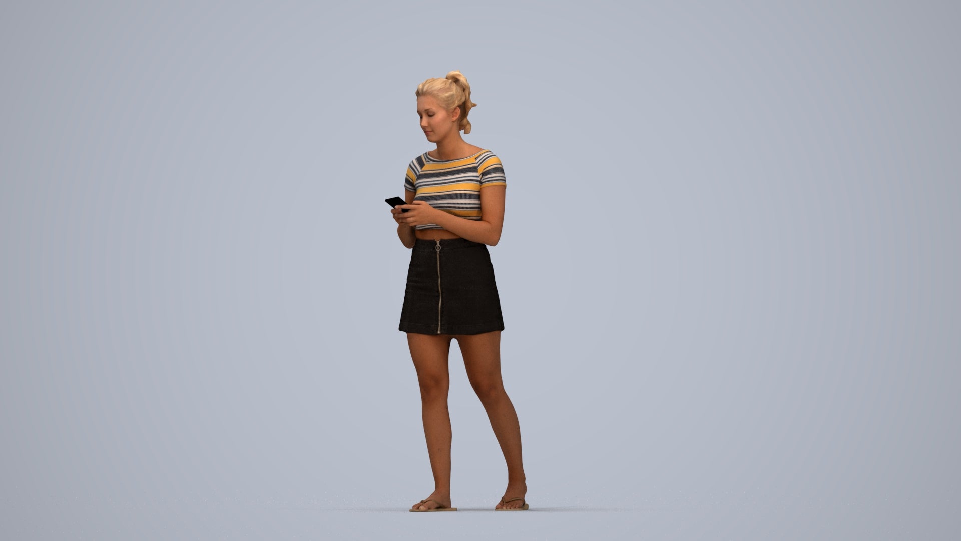 realistic 3D human woman casual standing, archviz people FBX OBJ for Blender, top-down view render