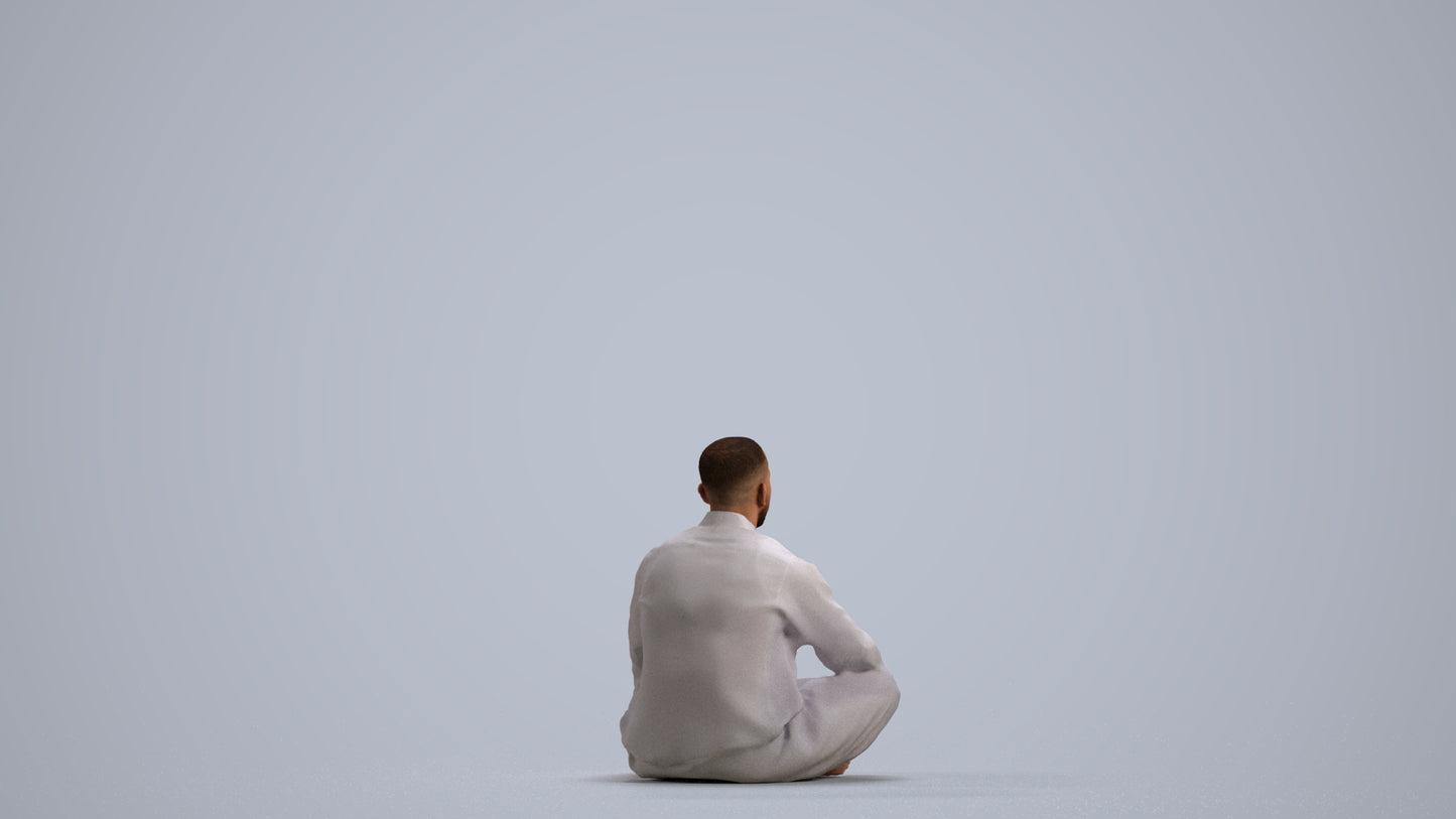 photogrammetry 3D man sitting, realistic human model archviz FBX, front view render