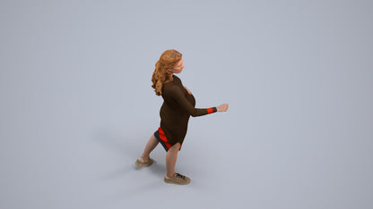 3D human model woman casual standing, photogrammetry scanned person for archviz, back view render