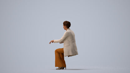 realistic 3D woman business sitting, scanned archviz people for Blender and 3ds Max, three-quarter view render