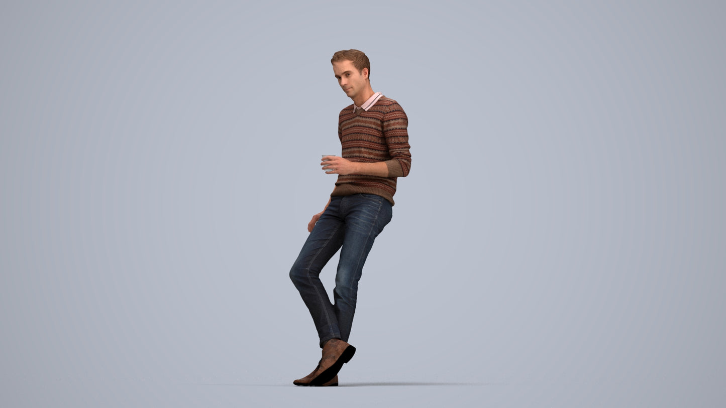 realistic 3D human man casual sitting, archviz people FBX OBJ for Blender, top-down view render