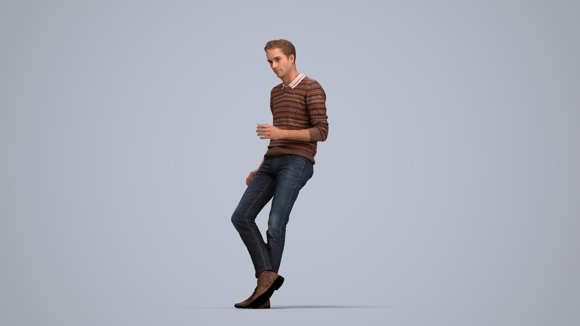 realistic 3D human man casual sitting, archviz people FBX OBJ for Blender, top-down view render
