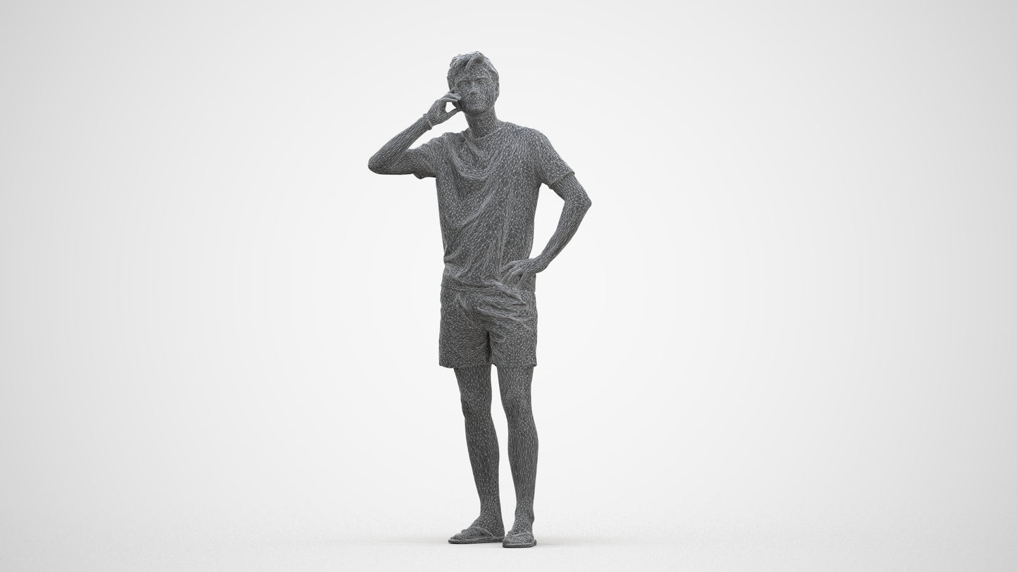 3D human model man casual standing, photogrammetry scanned person for archviz, three-quarter front view render