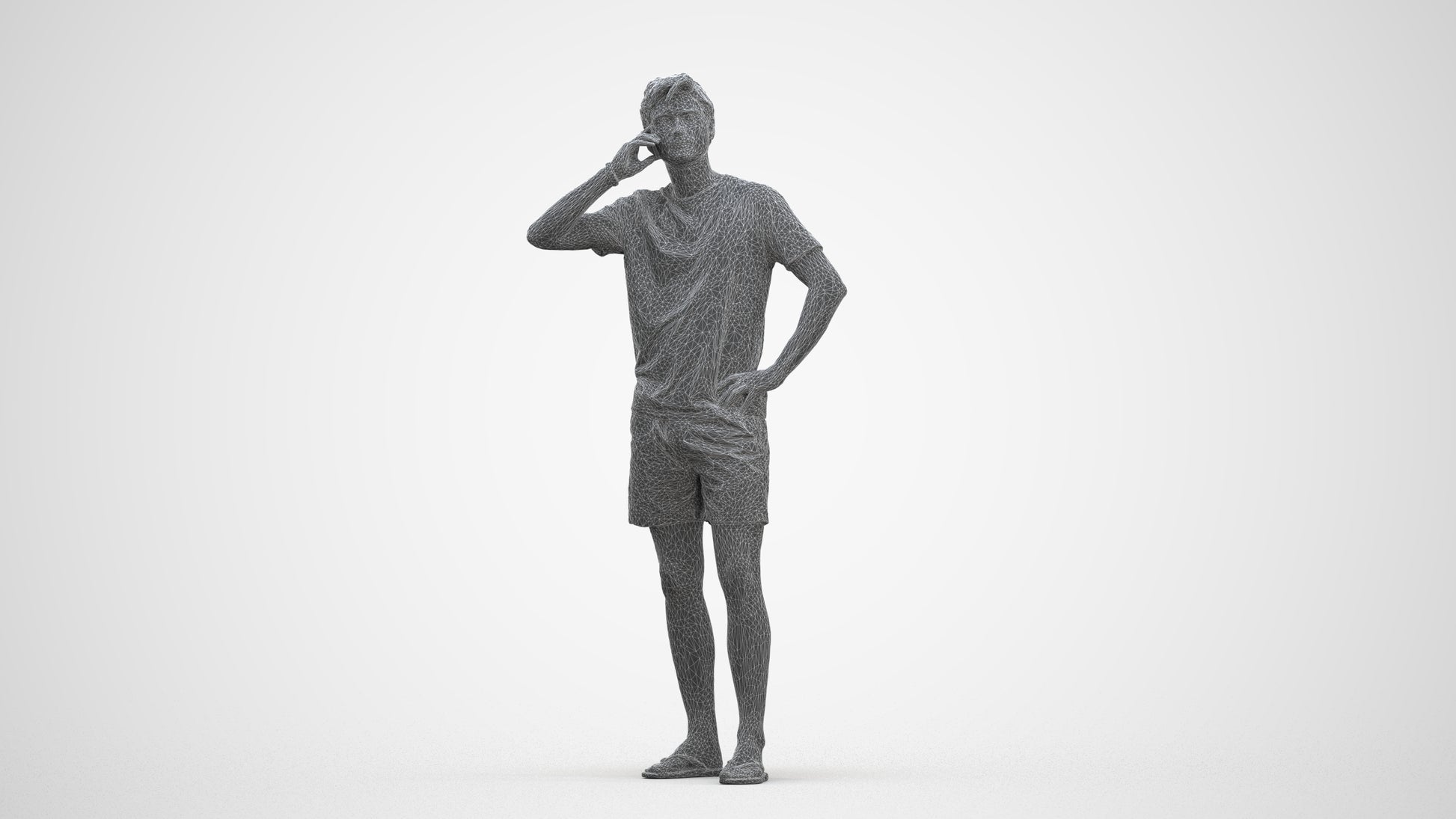 3D human model man casual standing, photogrammetry scanned person for archviz, three-quarter front view render