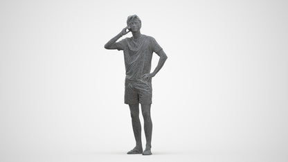3D human model man casual standing, photogrammetry scanned person for archviz, three-quarter front view render