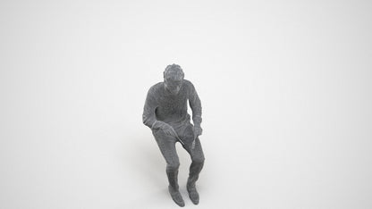 scanned 3D man casual sitting, photogrammetry people for Enscape and V-Ray, wireframe three-quarter view