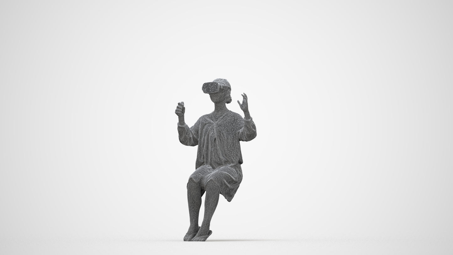realistic 3D girl casual kids, scanned archviz people for Blender and 3ds Max, wireframe back view