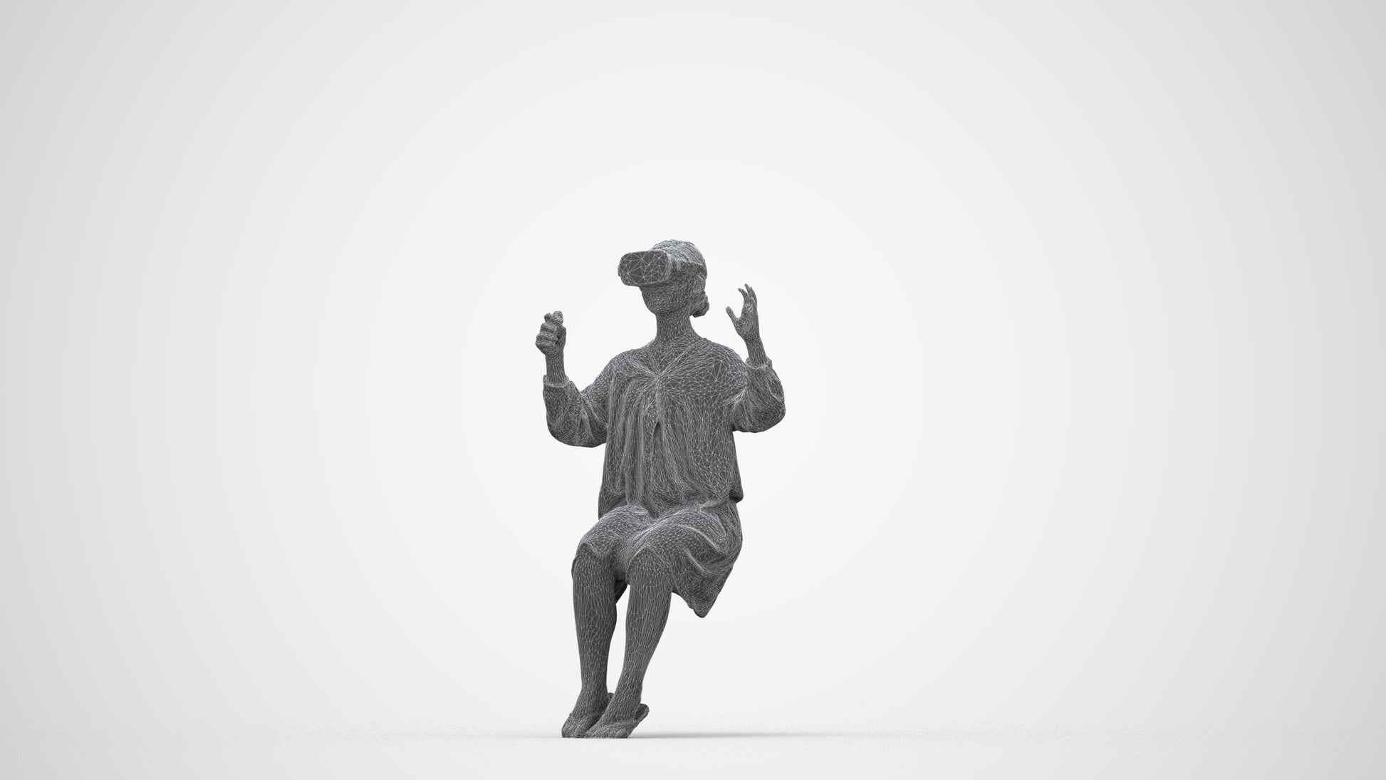 realistic 3D girl casual kids, scanned archviz people for Blender and 3ds Max, wireframe back view