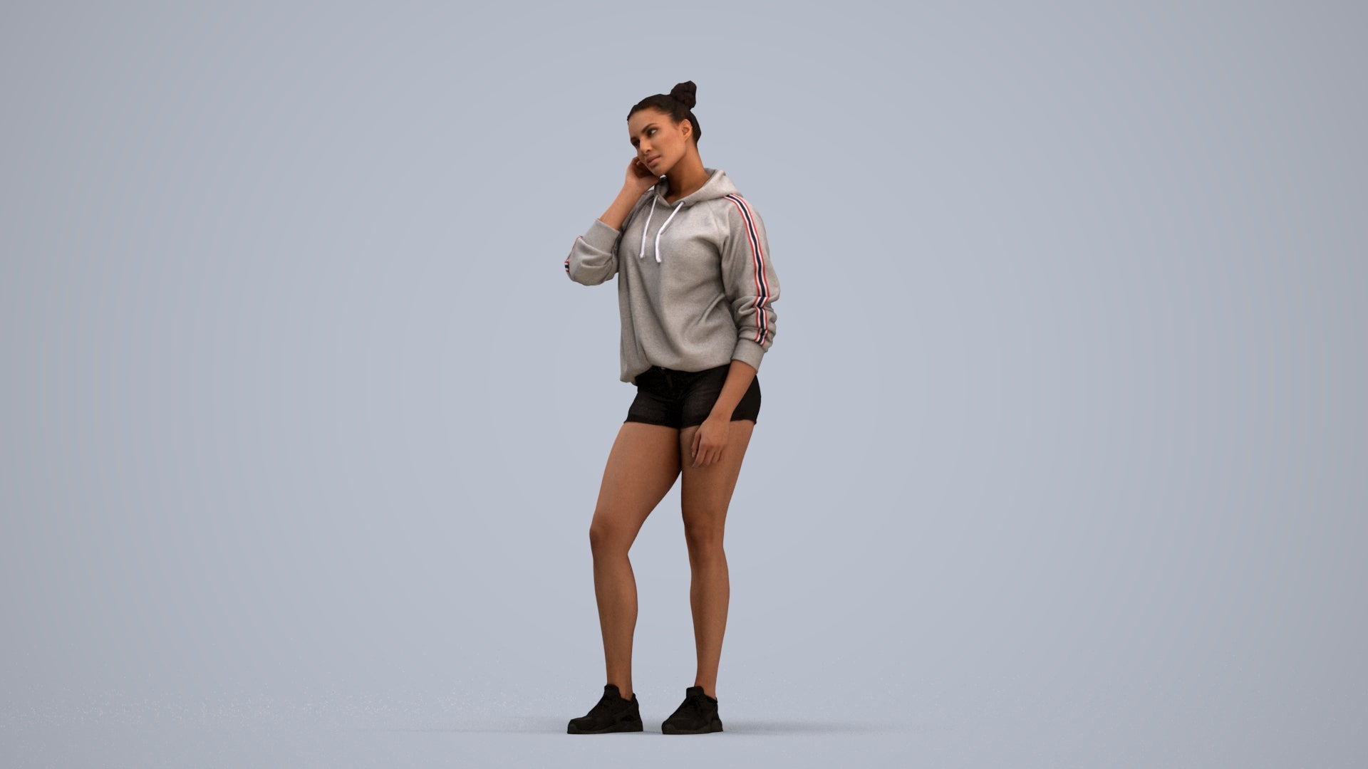 3D people model woman standing, scanned human for 3ds Max rendering, standing pose render