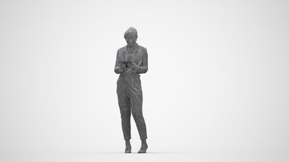 scanned 3D woman business standing, photogrammetry people for Enscape and V-Ray, wireframe back view