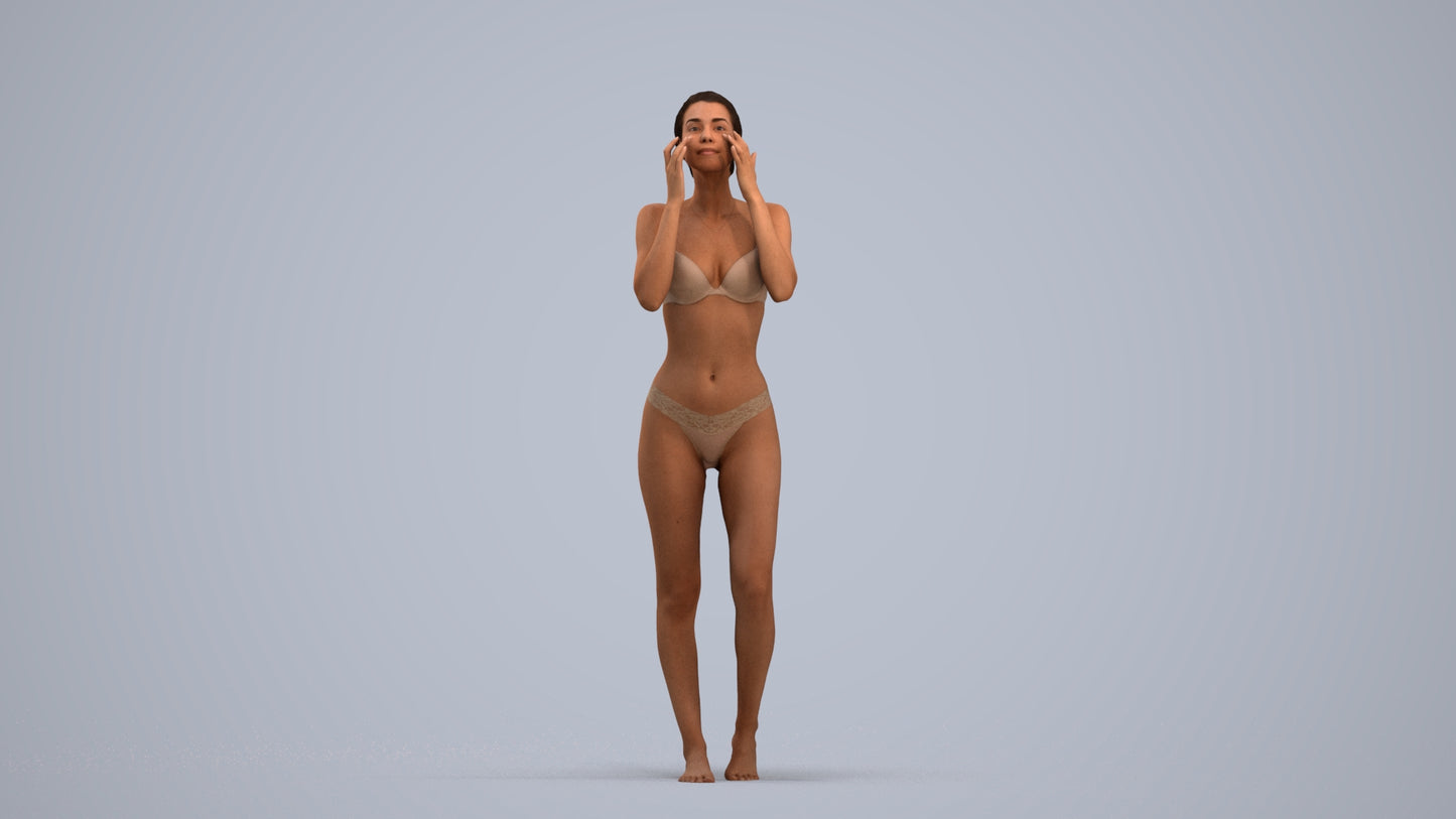 realistic 3D human woman bathroom, archviz people FBX OBJ for Blender, standing pose render