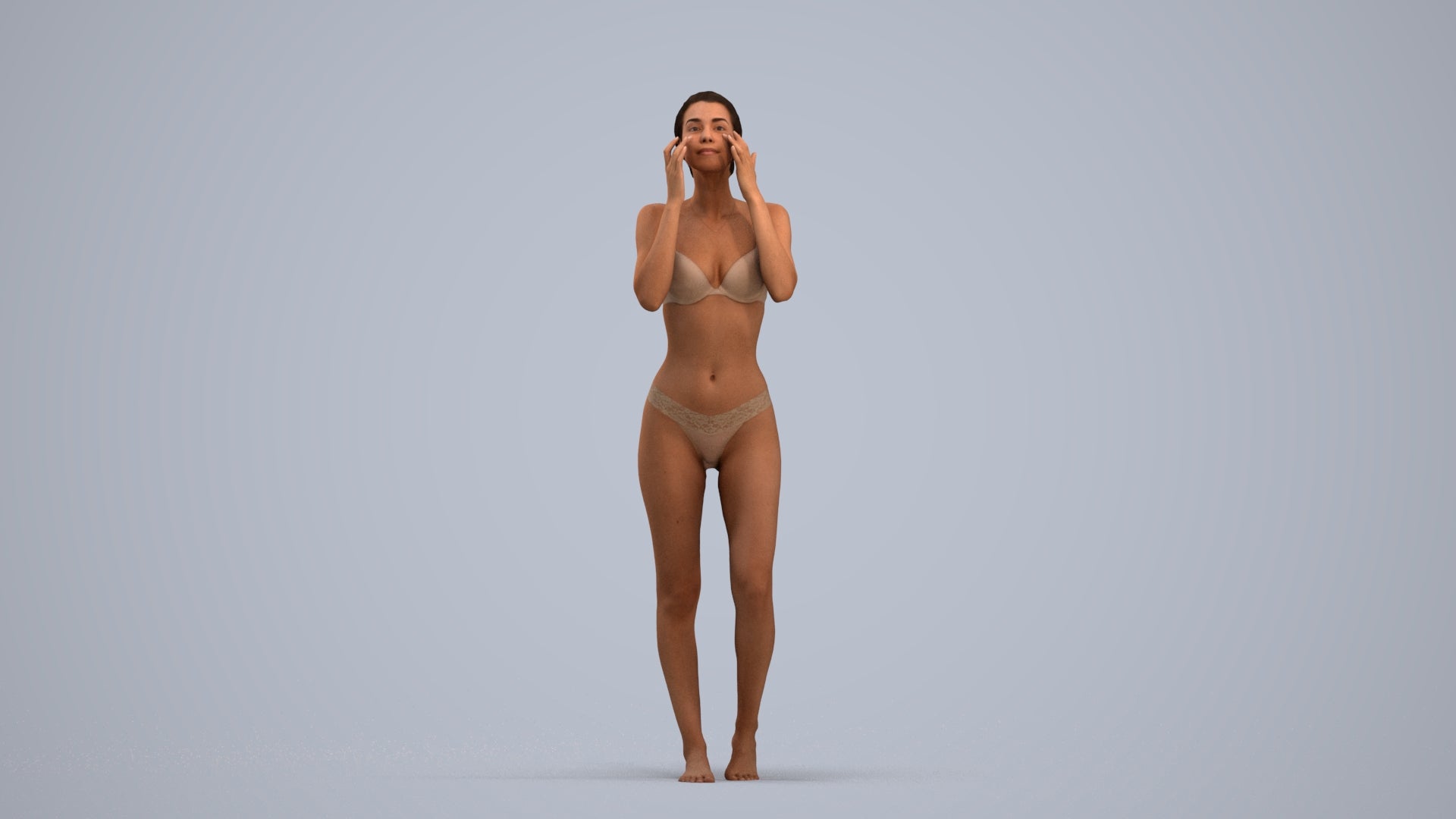 realistic 3D human woman bathroom, archviz people FBX OBJ for Blender, standing pose render