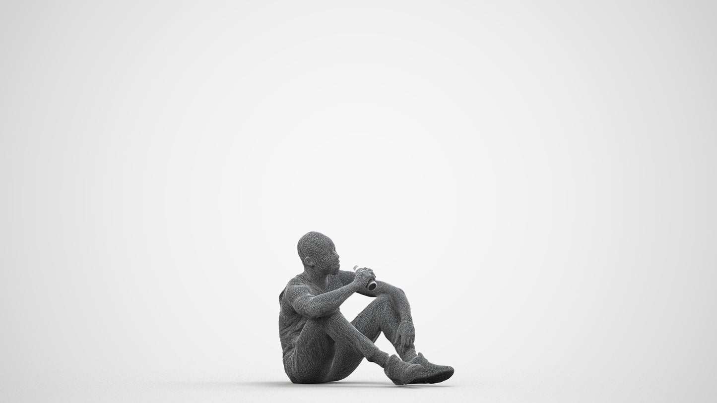realistic 3D people man casual sitting, render-ready for V-Ray and Corona, FBX OBJ, wireframe side view
