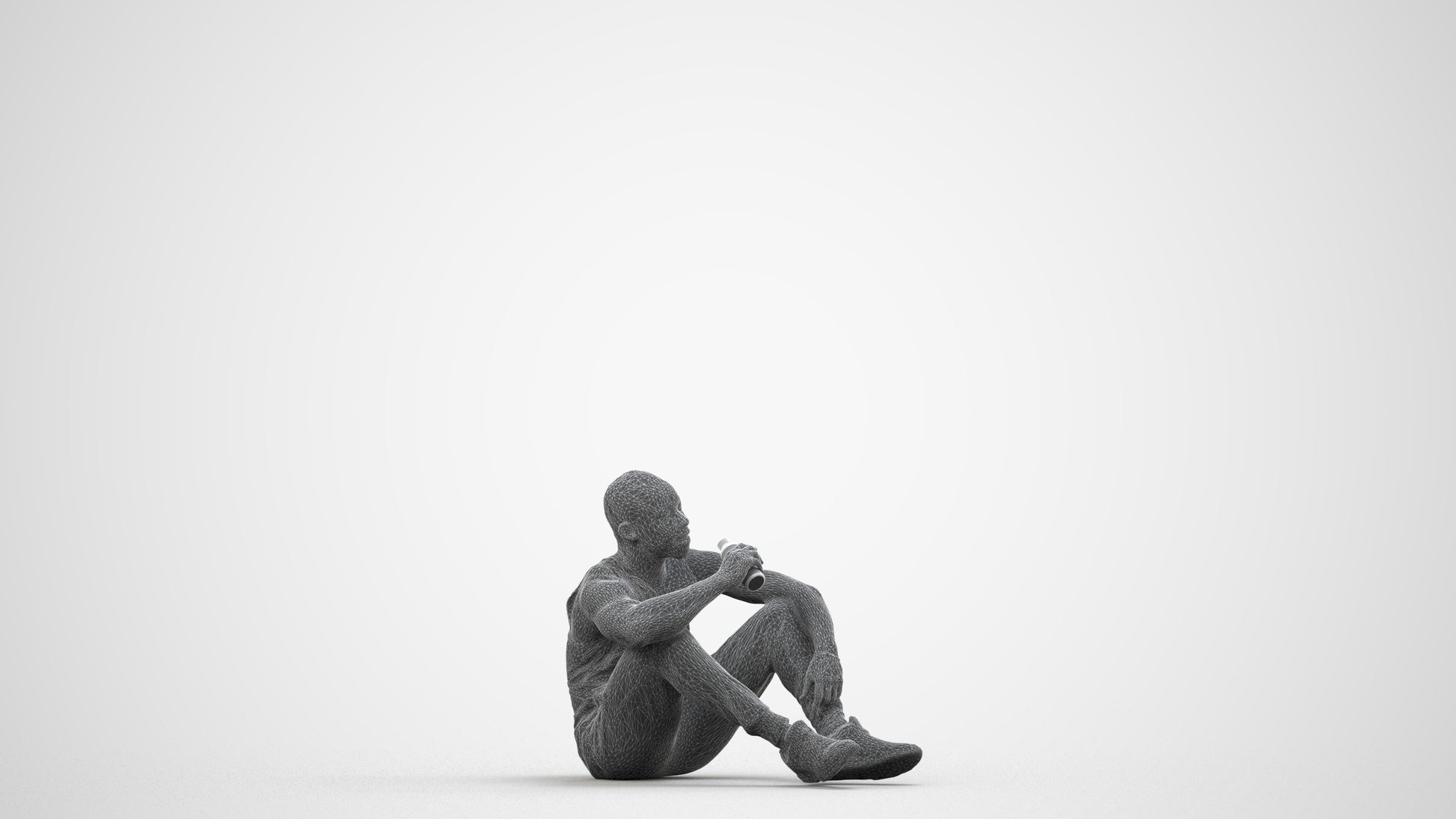 realistic 3D people man casual sitting, render-ready for V-Ray and Corona, FBX OBJ, wireframe side view