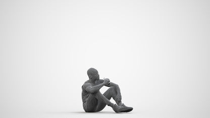 realistic 3D people man casual sitting, render-ready for V-Ray and Corona, FBX OBJ, wireframe side view