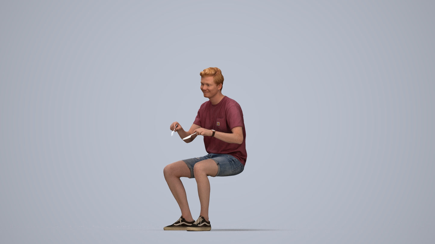 realistic 3D human man casual sitting, archviz people FBX OBJ for Blender, top-down view render