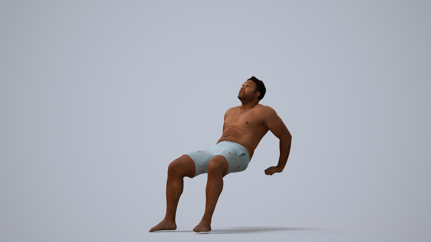 realistic 3D human man pool, archviz people FBX OBJ for Blender, three-quarter view render