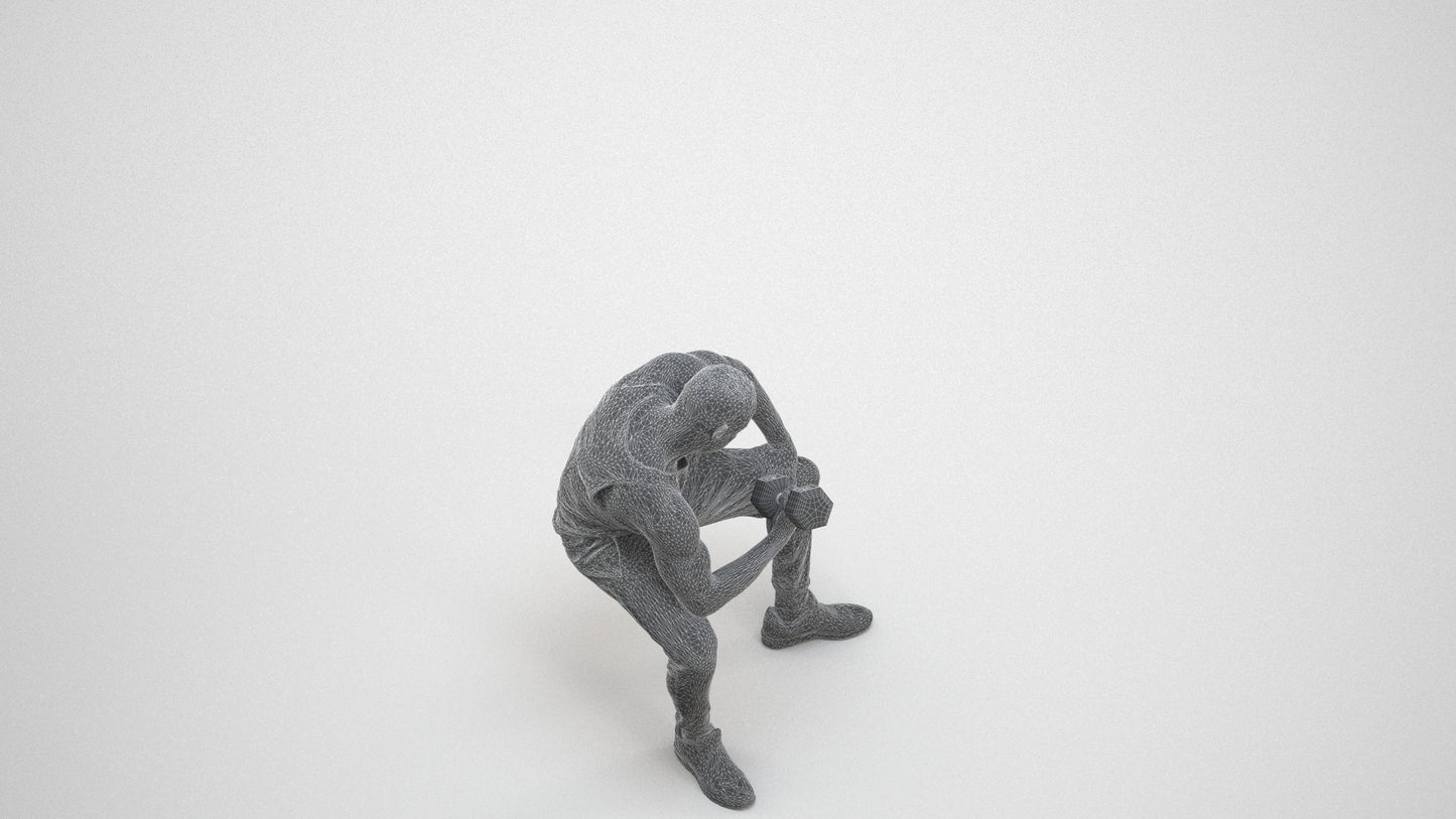 realistic 3D human man casual sport, archviz people FBX OBJ for Blender, wireframe three-quarter view
