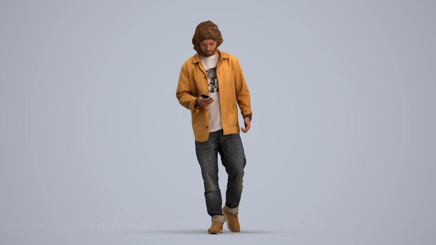 3D scanned man walking casual, photorealistic archviz people for Enscape and SketchUp, standing pose render