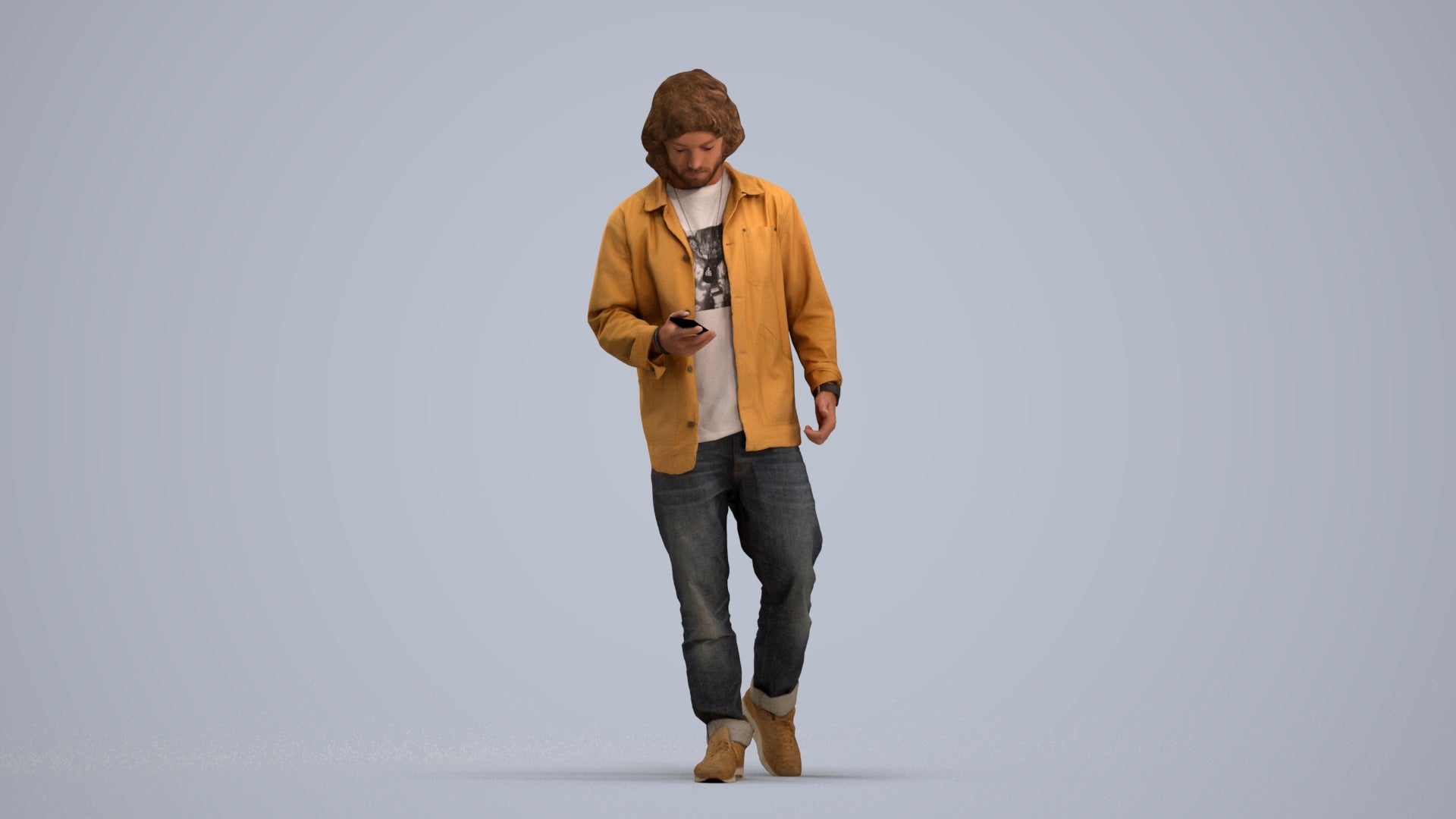 3D scanned man walking casual, photorealistic archviz people for Enscape and SketchUp, standing pose render