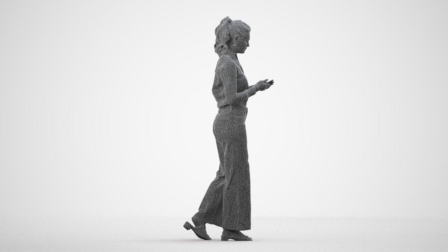 scanned 3D woman casual standing, photogrammetry people for Enscape and V-Ray, wireframe side view