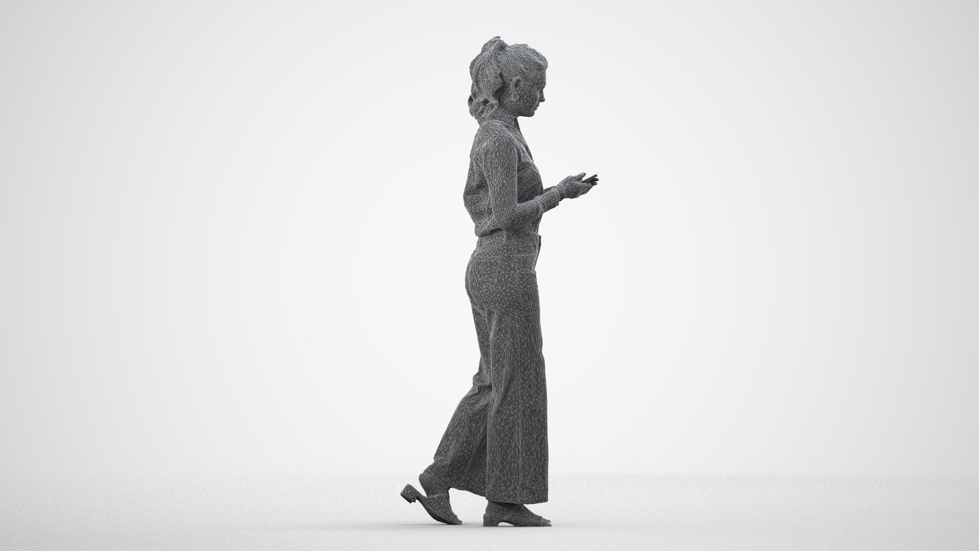 scanned 3D woman casual standing, photogrammetry people for Enscape and V-Ray, wireframe side view