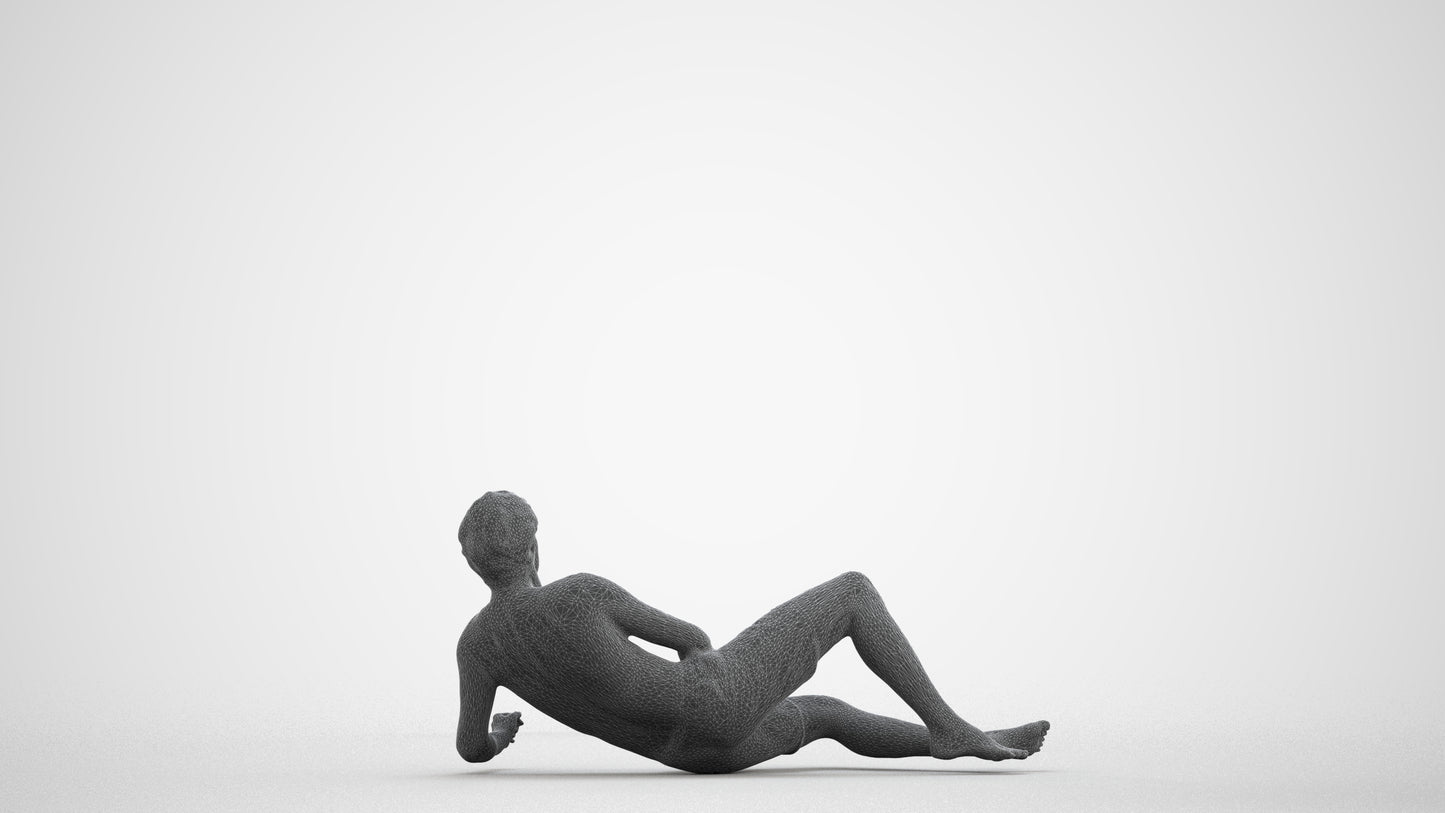 photogrammetry 3D man pool, realistic human model archviz FBX, wireframe front view