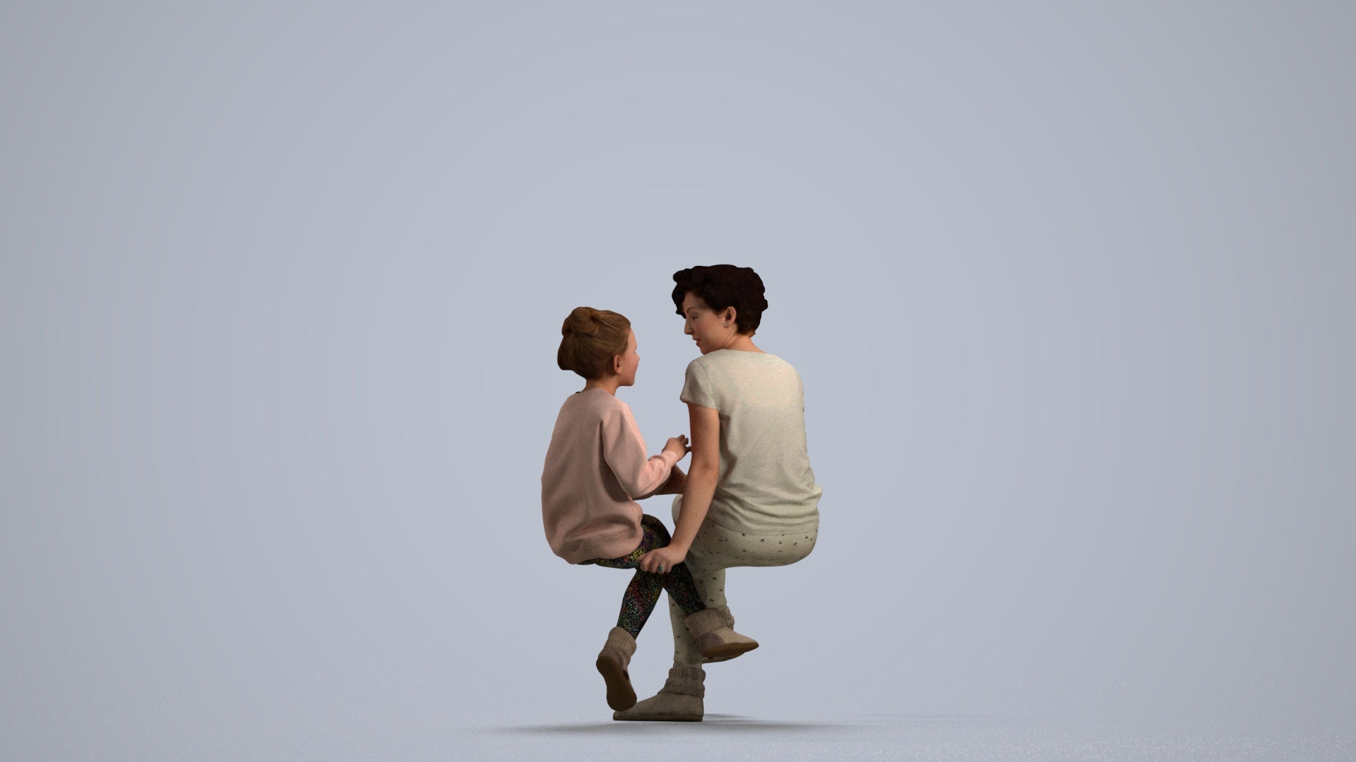 3D human model girl casual kids, photogrammetry scanned person for archviz, front view render
