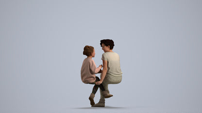 3D human model girl casual kids, photogrammetry scanned person for archviz, front view render