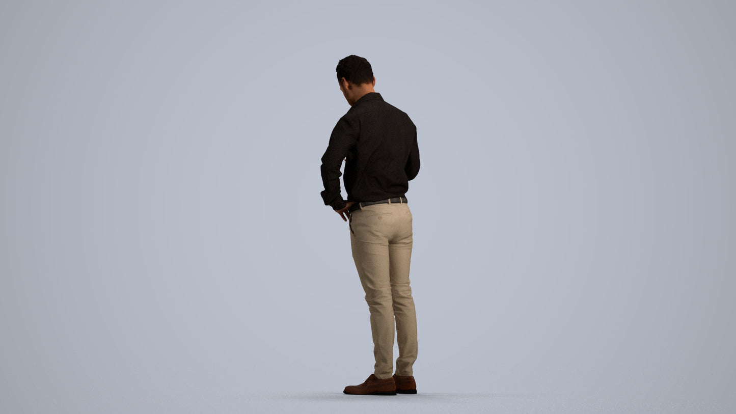 realistic 3D man business standing, scanned archviz people for Blender and 3ds Max, front view render