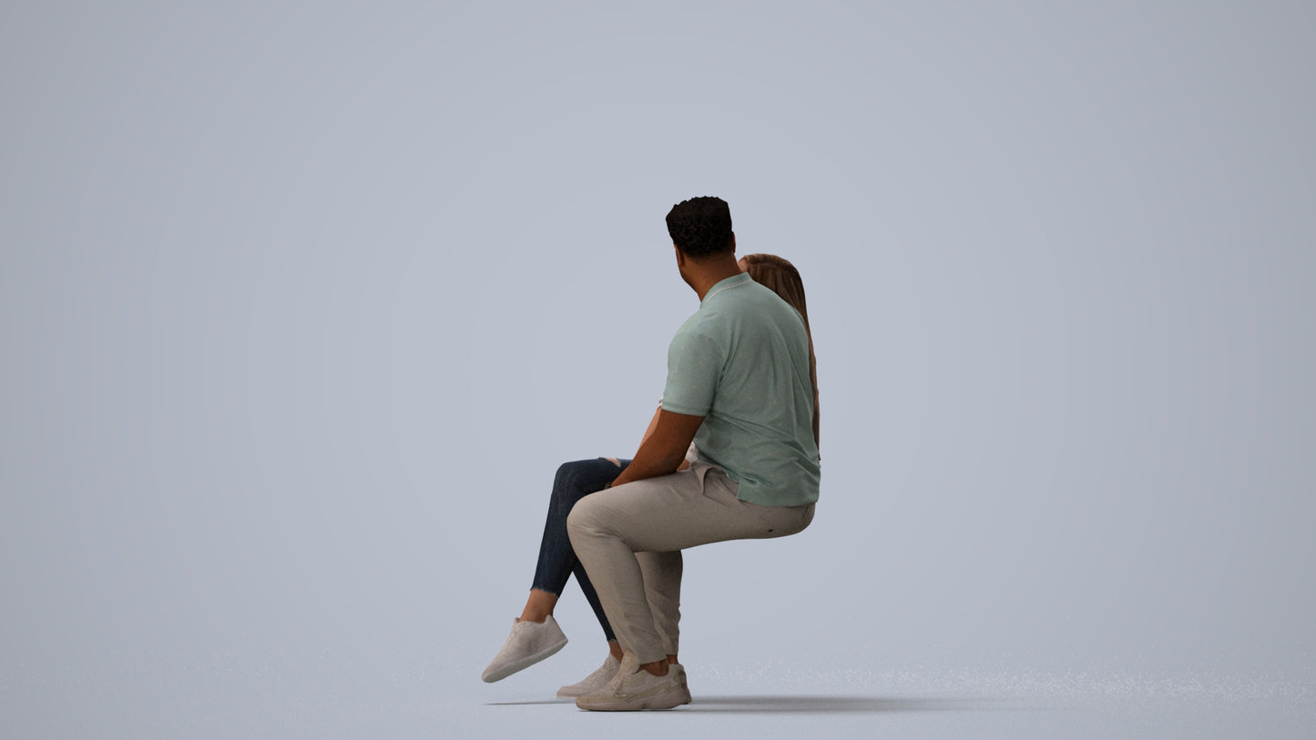 realistic 3D human woman casual couple, archviz people FBX OBJ for Blender, three-quarter view render