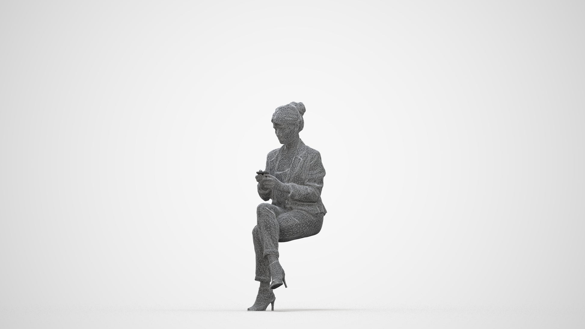 3D people model woman business sitting, scanned human for 3ds Max rendering, wireframe back view