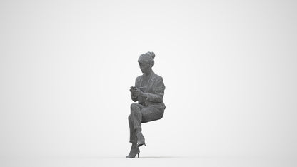 3D people model woman business sitting, scanned human for 3ds Max rendering, wireframe back view