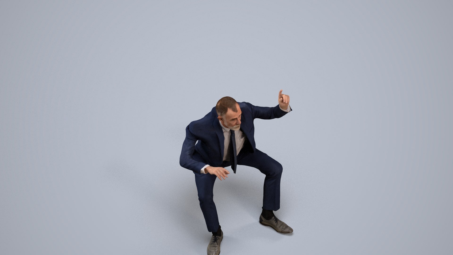 3D human model senior man business, photogrammetry scanned person for archviz, back view render