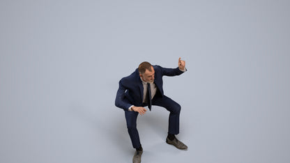 3D human model senior man business, photogrammetry scanned person for archviz, back view render