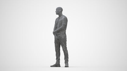 3D human model man casual standing, photogrammetry scanned person for archviz, wireframe back view