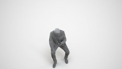 3D scanned man sitting business, photorealistic archviz people for Enscape and SketchUp, wireframe three-quarter view