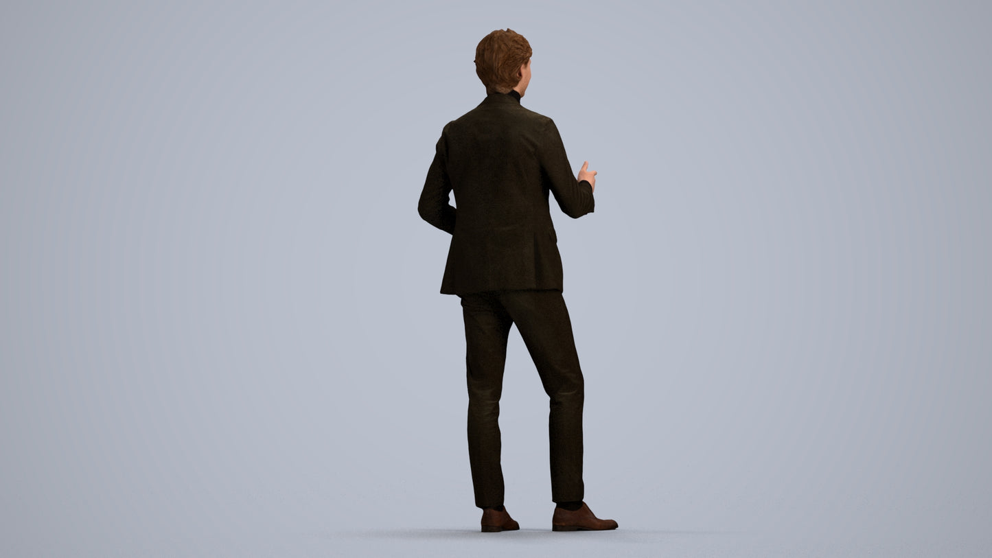 realistic 3D man business, scanned archviz people for Blender and 3ds Max, front view render
