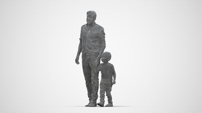 3D scanned boy kids casual, photorealistic archviz people for Enscape and SketchUp, wireframe back view